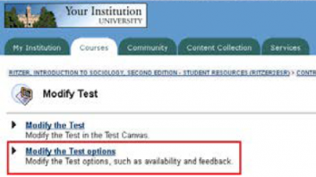 Blackboard Modify Test Options Blackboard Modify the Test Options