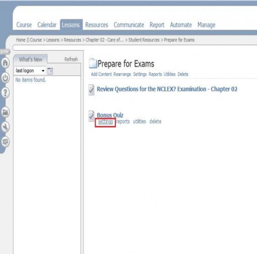 CC bonus quiz settings Course Cartridge_ANGEL 7.2 through 8.0 _bonus quiz settings